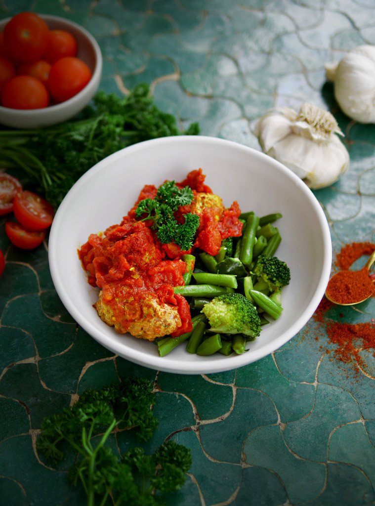 Middle Eastern Chicken Rissoles w. Seasonal Greens