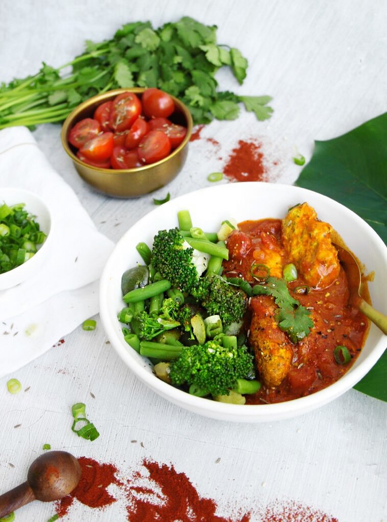 Middle Eastern Chicken Rissoles w. Seasonal Greens