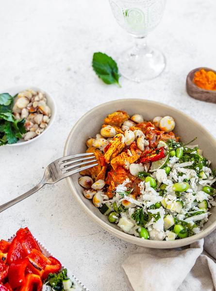 Macadamia Chicken Curry with Cauliflower and Kale Rice