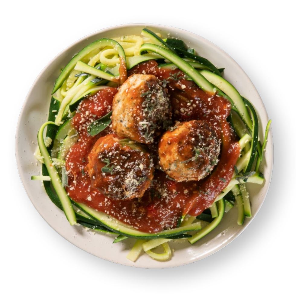 Basil and Oregano Chicken Meat Balls with Zoodles