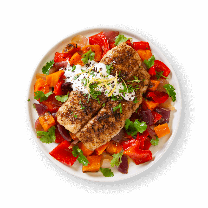Jerk Spiced Fish with Carrot & Capsicum Salsa and Coconut Yoghurt