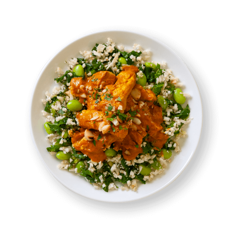Macadamia Chicken Curry with Cauliflower and Kale Rice