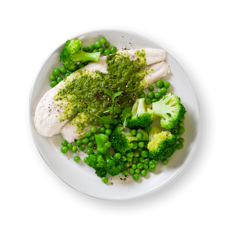 Green Salsa Verde Fish with Seasonal Veg