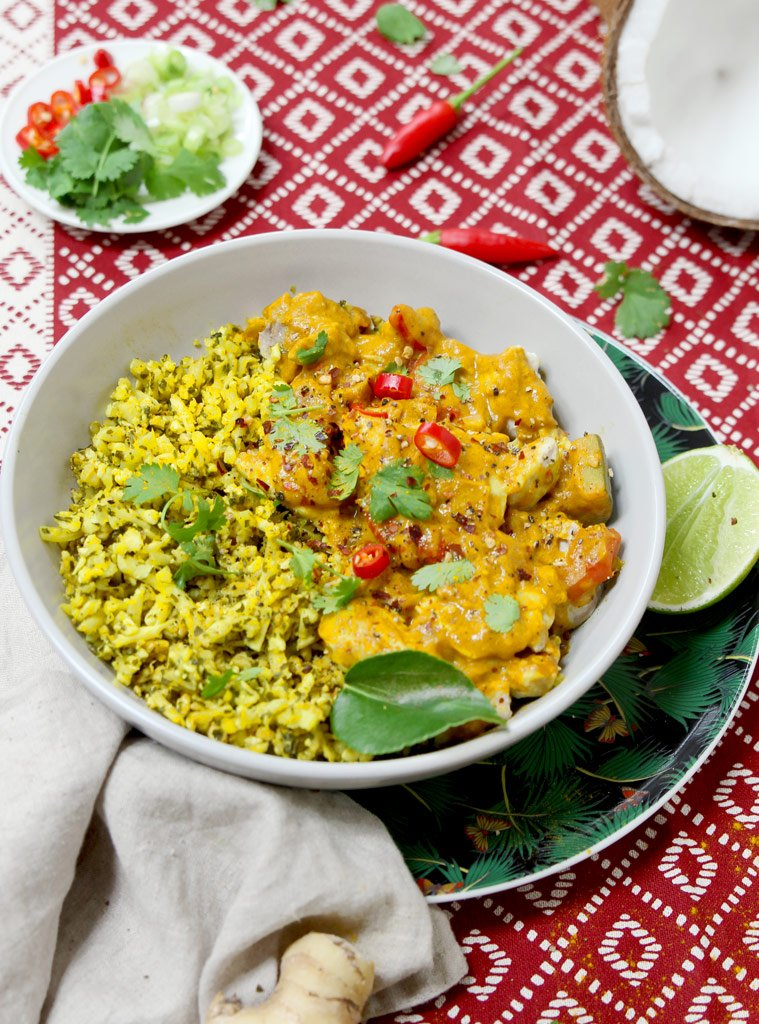 Yellow Chicken Curry with Spiced Cauliflower Rice