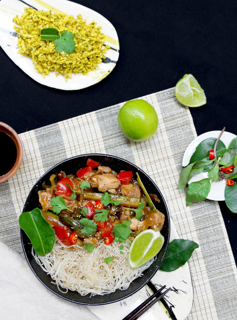 Basil Chicken Stir-fry with Vermicelli Noodles