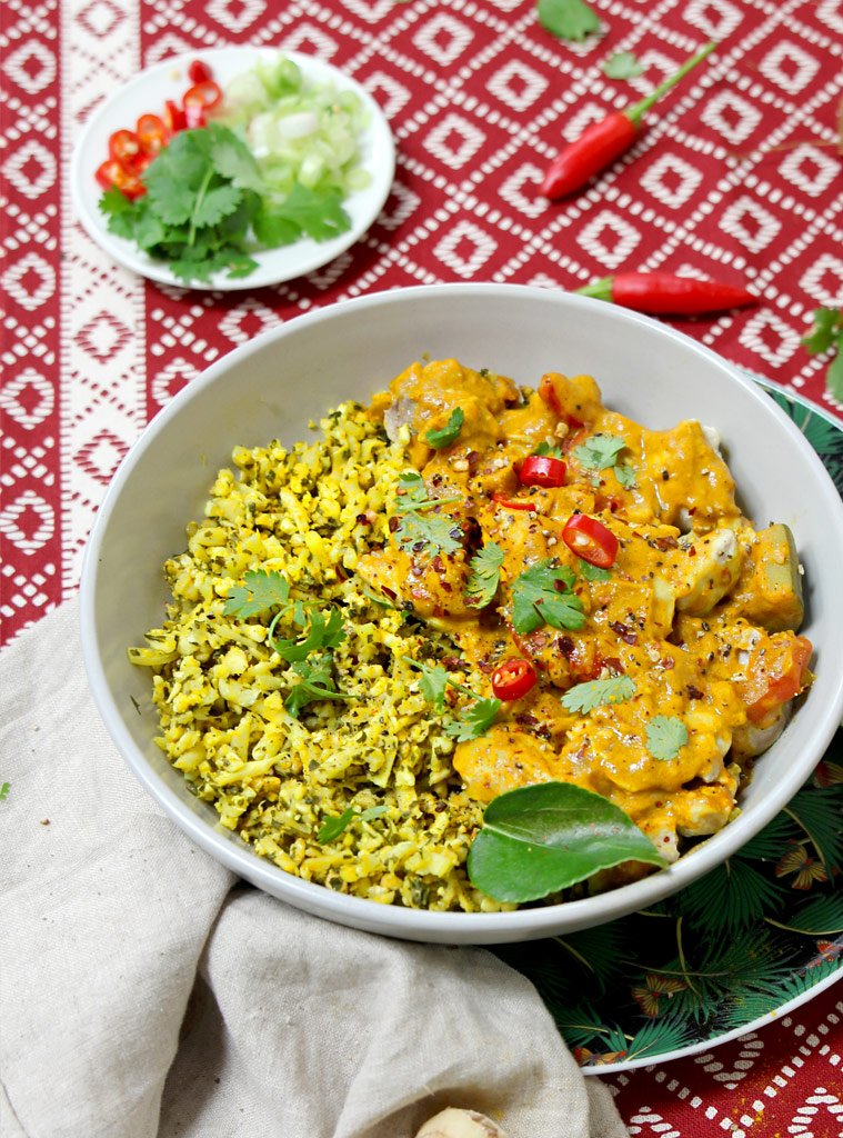 Yellow Chicken Curry with Spiced Cauliflower Rice